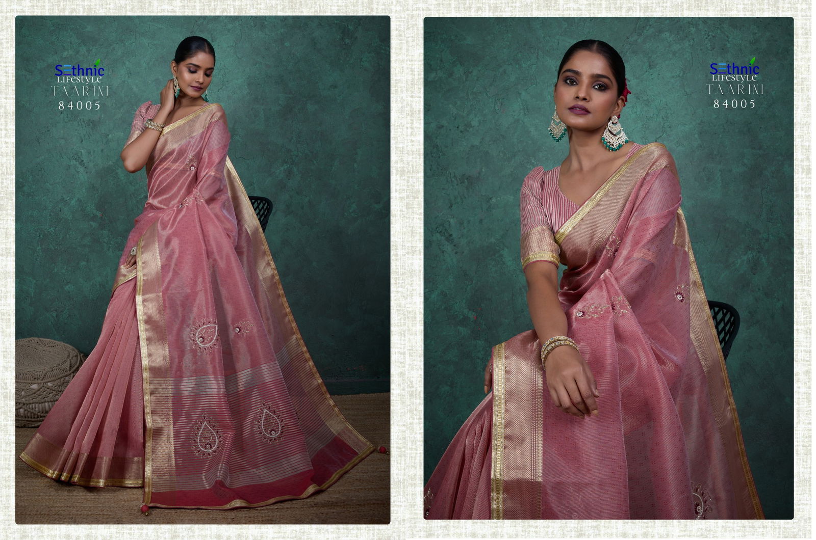 Tarini By Sethnic Self Work Linen Tissue Ocassion Saree Exporters In India
